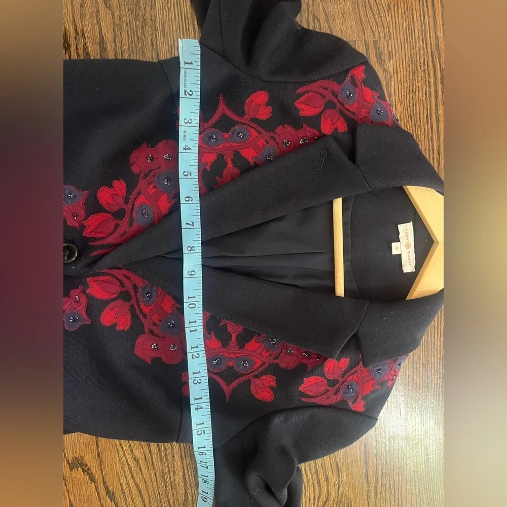 TORY BURCH Navy/Red Floral Button Front Blazer/Jacket Sz. XS Wool blend